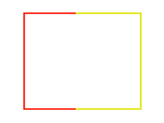 Outlined abstract square frame with red and yellow color division on transparent background for design accents