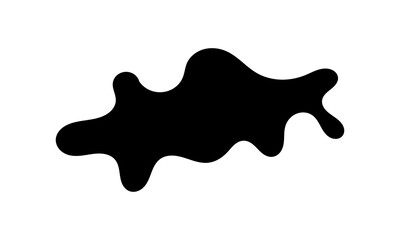 Black abstract liquid splatter shape for grunge effect, paint drop, or artistic overlay on transparent background