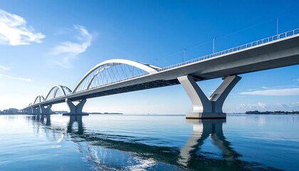 Fototapeta premium Modern arch bridge spanning a calm waterway