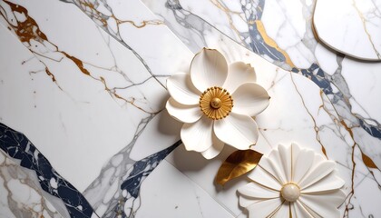 White flowers on a marble-patterned surface