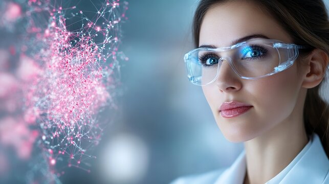 Female Scientist Analyzing Data with Glasses in Modern Laboratory Setting