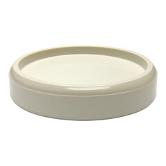 Round cream plastic lid or coaster perfect for product stamp. simple functional cutout object isolated on white