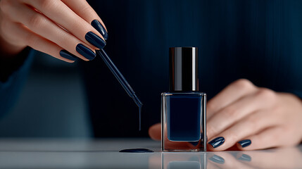 woman hands with blue nail polish