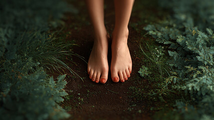 painted pink toenails on the ground