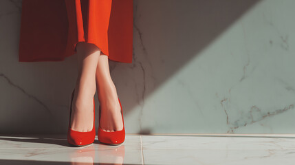 woman in red shoes