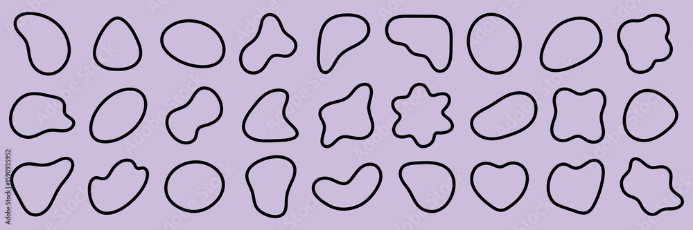 Poster abstract shapes set. various abstract shapes in black outline. unique abstract shapes on a light bac