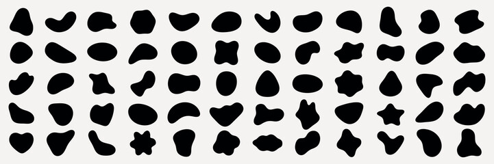 Abstract shapes on a background. Organic shapes, varied forms, and unique patterns. Repeated abstract shapes create a modern, artistic look. Black shape vector set.