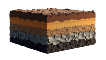 Geological cross-section reveals intricate layers of earth's crust with unique textures