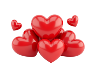 Radiant arrangement of red hearts, symbols of affection and profound emotions rendered in 3D art,
