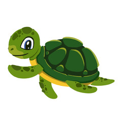 Cartoon Illustration of a Green Sea Turtle