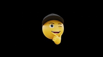 A winking emoji wearing a cap thinks with a sly smile, radiating coolness and charm - Powered by Adobe