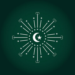 Radial Abstract Pakistan Flag Symbol with Crescent, Star, and Heart Motif