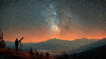 Fototapeta premium Stargazer on Mountain Peak Observing the Milky Way