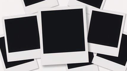 Collection of Blank Instant Photos in White Frames Spread Out on White Surface