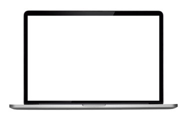 Laptop or notebook  with blank screen isolated with clipping path on transparent background