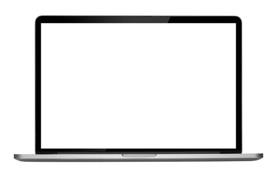 Laptop or notebook  with blank screen isolated with clipping path on transparent background