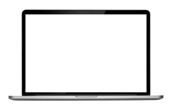 Laptop or notebook  with blank screen isolated with clipping path on transparent background