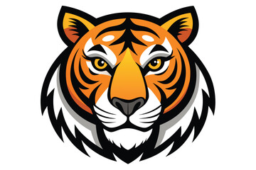Fototapeta premium Cartoon Tiger Face Illustration with Orange, Black, and White Stripes on a White Background