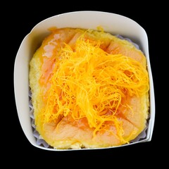 mango cake Shredded Egg Yolk Threads on dish.
