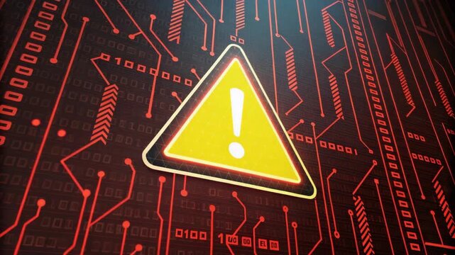 Hidden Cyber Attack Warning Sign on Digital Circuit Background with Exclamation Mark and Binary Code Pattern for Security Alert