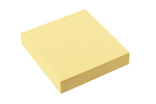 Bright yellow sticky notes neatly stacked, awaiting important notes and messages, against transparent background