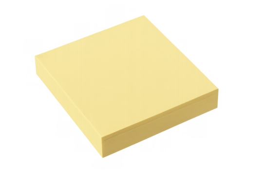 Bright yellow sticky notes neatly stacked, awaiting important notes and messages, against transparent background