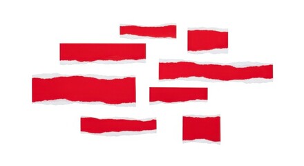 Torn pieces of red paper isolated on white background