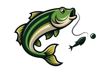 Fototapeta premium Jumping Bass Fish with Hook and Lure Illustration on White Background