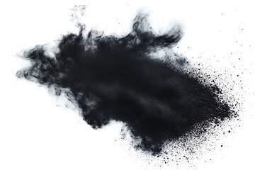 Dark powder cloud with dynamic movement and grainy texture isolated on white, suitable for design elements related to concepts like abstract art.
