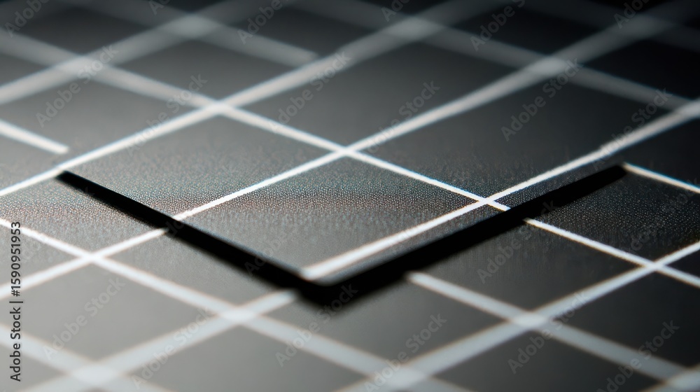 Poster close-up view of superimposed dark gray squares with a grid pattern.