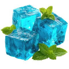 Fresh Blue Mint Ice Cubes Isolated On White Background