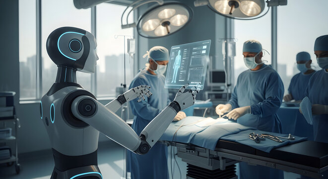 Robotic Surgeon Assisting in Modern Operating Room.