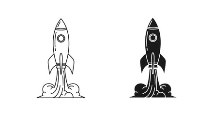 Rocket launch icons isolated on a transparent background