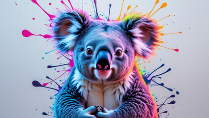 Colorful koala bear portrait with paint splashes vibrant animal art illustration design koala artwork cute