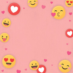 Heart emoticon frame pink background vector