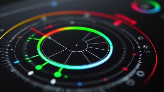 Colorful digital interface with concentric rings.