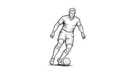 Soccer Player Dribbling White Outline isolated on a transparent background