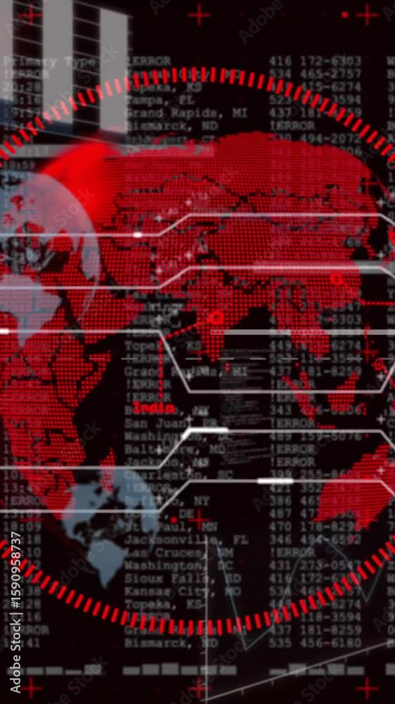 Poster animation of data processing over globe and diagrams