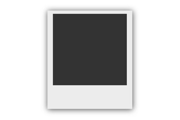 Blank polaroid style photo frame with white border and black center, vertical photo placeholder PNG