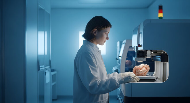 Scientist 3D Scanning Brain Model in Lab.