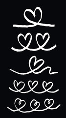 Various black heart doodles on background. Heart shapes, doodles, and patterns create a playful and artistic design. Hearts in different styles. Cute hand drawn Valentine's Day vector set.
