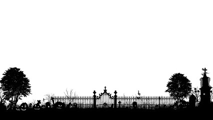 Fototapeta premium spooky halloween backdrop background cemetery pumpkins tombstones eerie haunted crosses trees birds scary misty night creepy festive fog