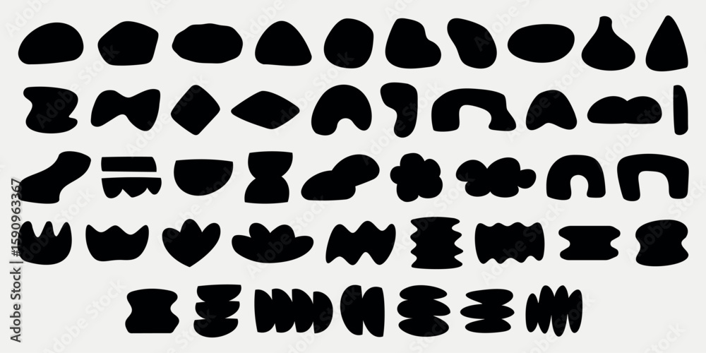 Poster abstract black shapes in various forms and patterns. geometric and organic shapes, bold black design