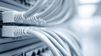 Network cables connected to server rack in data center