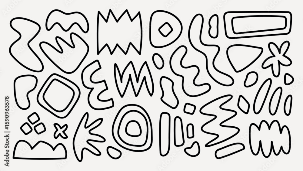 Poster abstract black shapes in various forms and patterns. geometric and organic shapes, bold black design