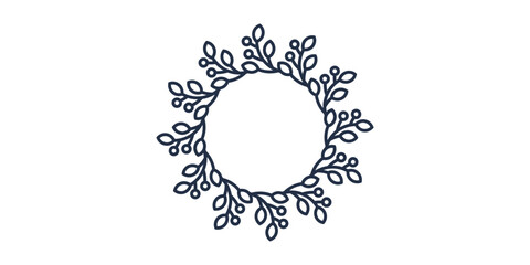 Hand drawn wreath for design use. Black Vector doodle flowers on white background. Abstract pencil boho drawing branch circle. Artistic illustration elements plant and bloom