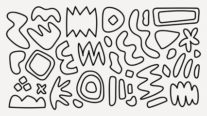 Abstract black shapes in various forms and patterns. Geometric and organic shapes, bold black designs. Repeated abstract shapes and patterns in black. Black and white vector set.