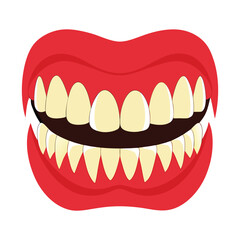 Naklejka premium Smiling woman's mouth with red lips and braces, a vibrant illustration of dental care.