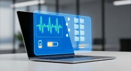 Battery Level and Health Status Display in Futuristic Holographic Interface