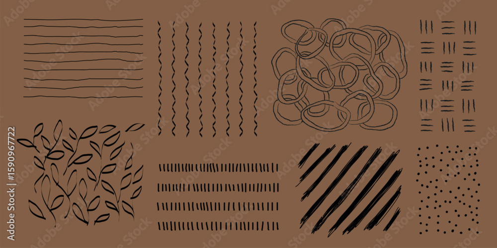 Aufkleber abstract patterns with lines, loops, and leaves. lines and loops create dynamic patterns. leaves add